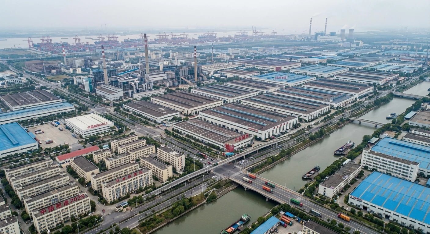 An aerial view of a large manufacturing district in China.