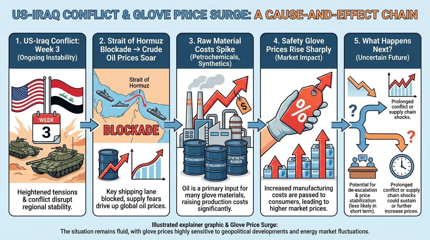 The U.S.-Iran conflict has led to a sharp rise in raw material prices in the safety glove industry