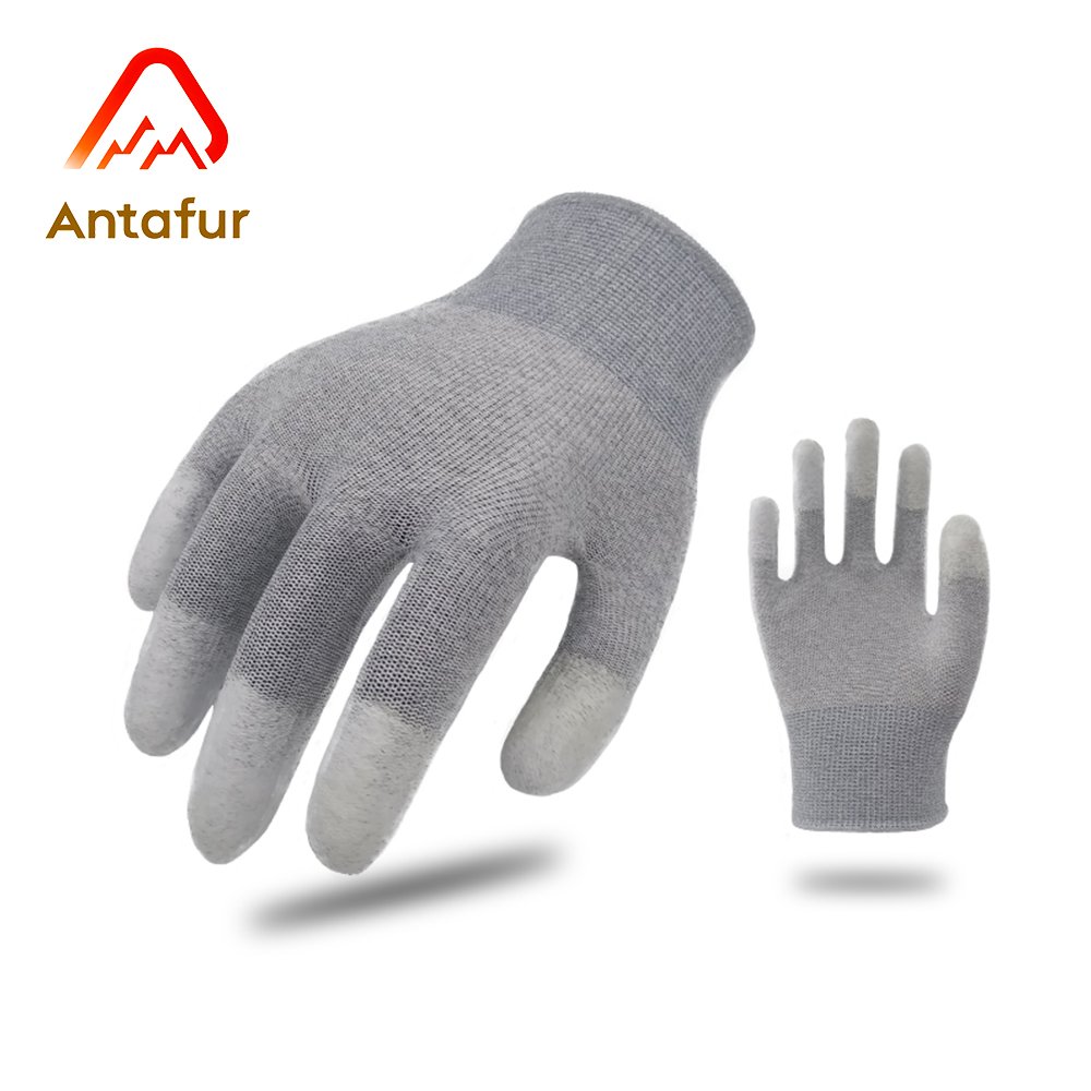 13G Nylon And Carbon Fiber ESD-Safe Anti-Static PU Finger Coated Gloves | PU3107